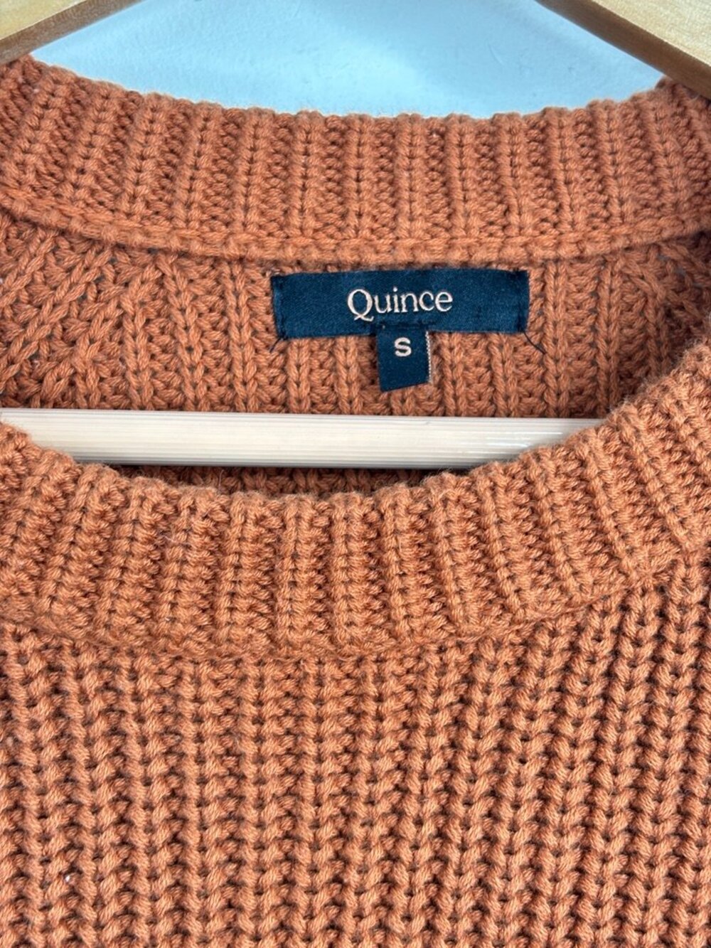 Quince 100% Organic Cotton Fisherman Crew Neck Sweater S Rust Brown Ribbed Knit - Picture 5 of 9